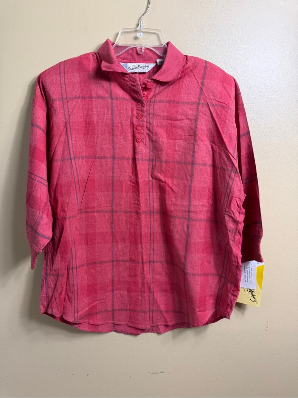 Vintage 80s DVF Red Plaid Oversized Top Deadstock NWT Shoulder Pads Large